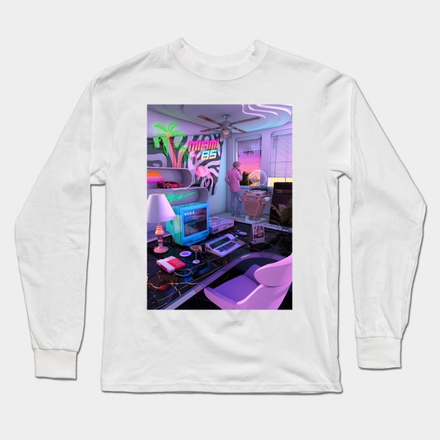 Synthwave Miami 85 Long Sleeve T-Shirt by dennybusyet